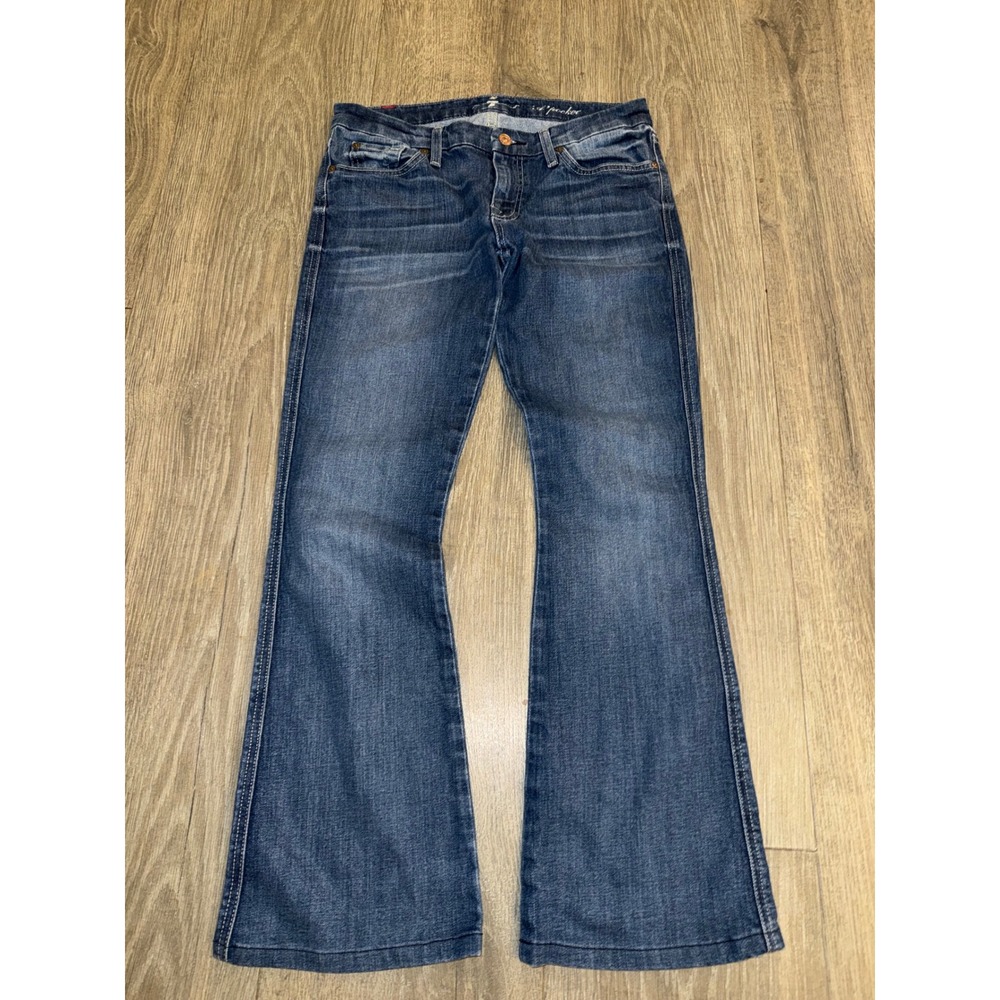 7 For All Mankind A-Pocket Flare Jeans Medium Wash Blue Size 28 Low Rise Stretch